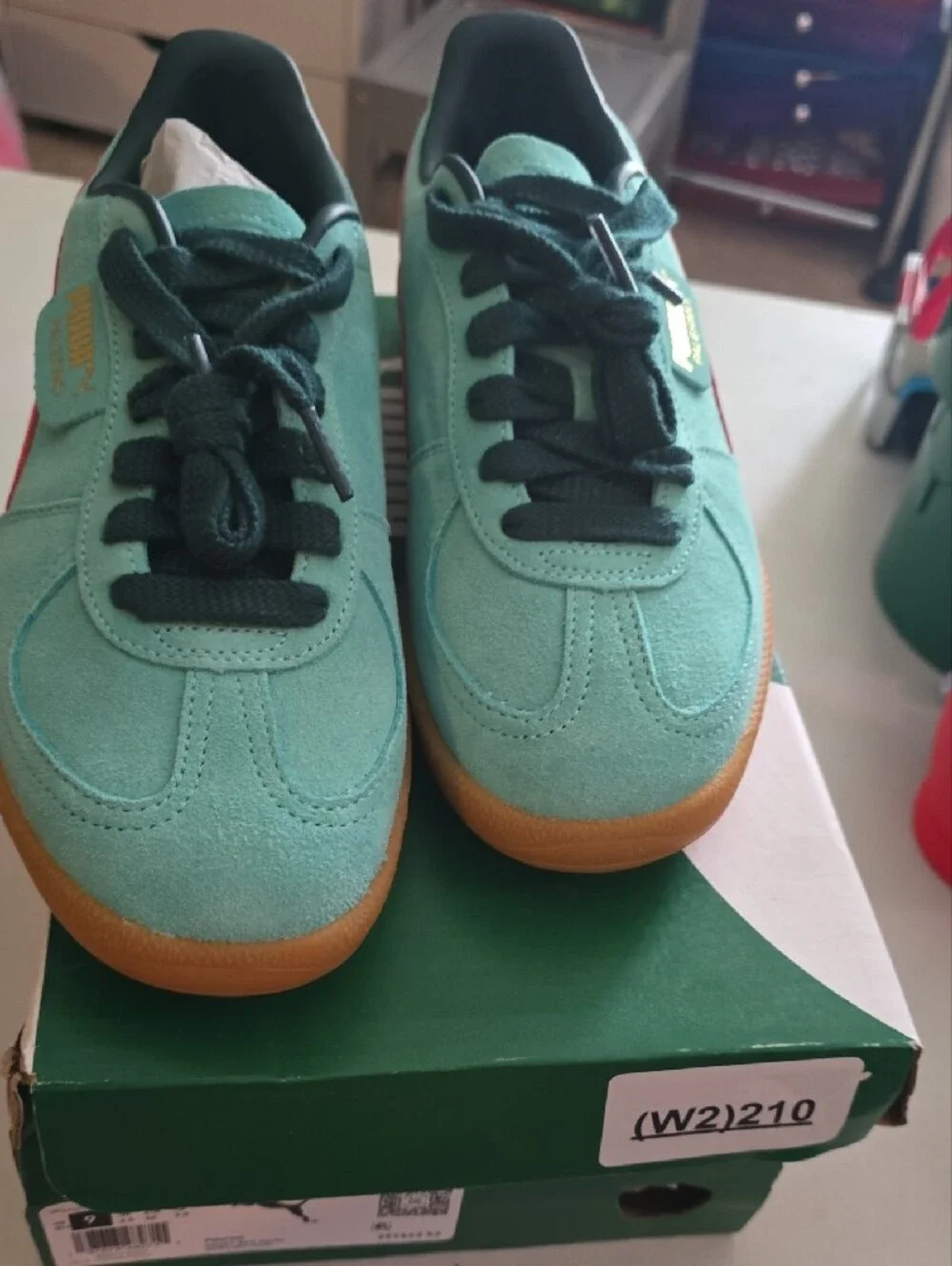 Puma Teal Suede Sneakers with Dark Laces and Gum Sole - Picture 6 of 6